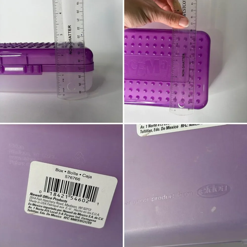 Vintage Spacemaker Pencil Box Case Plastic Transparent Clear Purple 90s